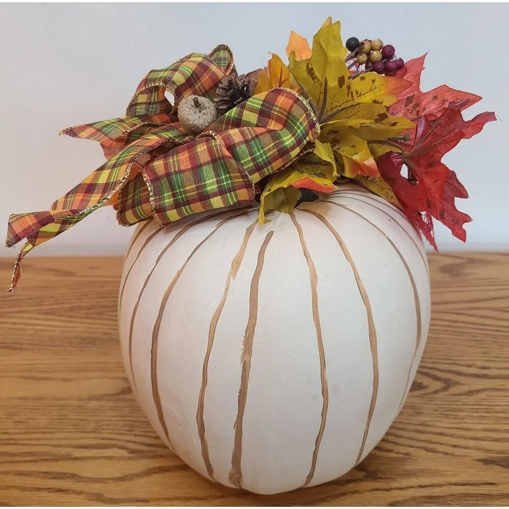 Handcrafted Floral Pumpkin Arrangement Centerpiece Autumn Harvest Thanksgiving